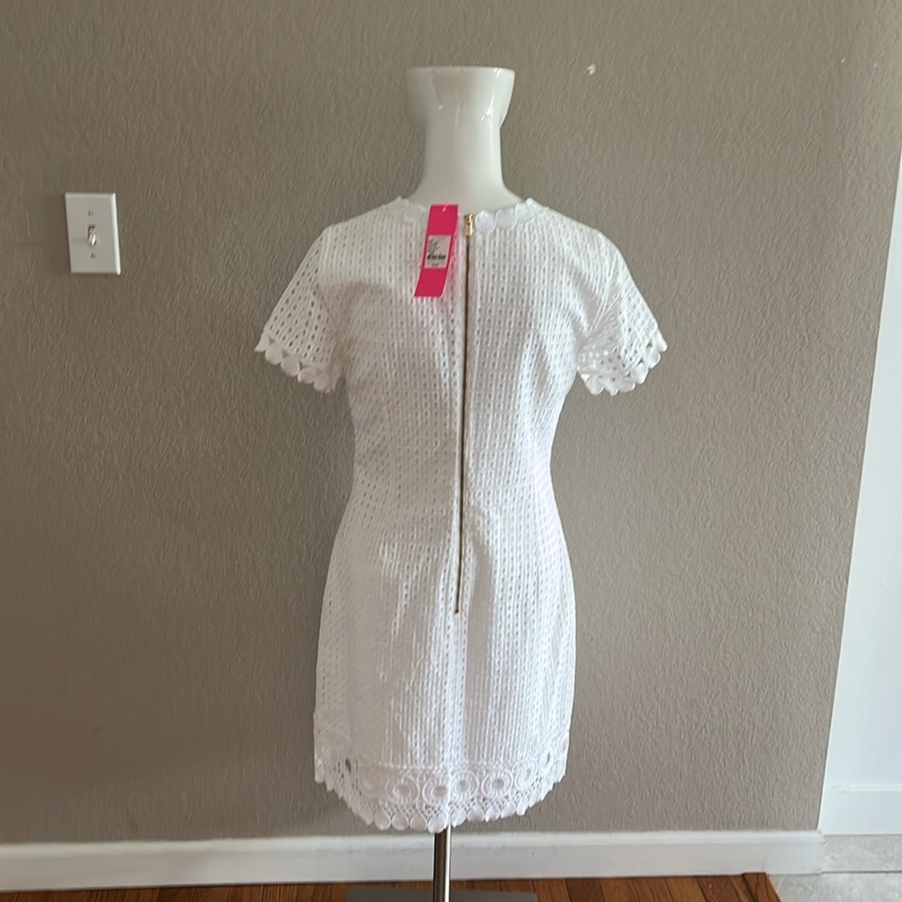 NWT Lilly Pulitzer Jennifer Shift Resort Grid White Eyelet Dress Sz 4 - Picture 8 of 10